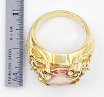 Fabulous Openwork Garden Cocktail Ring size 6.5 Butterfly Flowers Large Faceted Orange Pink Glass Stone Marked PD