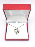 Sparkling Ruby Diamond Sterling Vintage Heart Pendant with Gold Overlay NIB New in Broken Box