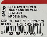 Sparkling Ruby Diamond Sterling Vintage Heart Pendant with Gold Overlay NIB New in Broken Box