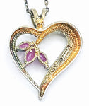 Sparkling Ruby Diamond Sterling Vintage Heart Pendant with Gold Overlay NIB New in Broken Box