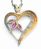 Sparkling Ruby Diamond Sterling Vintage Heart Pendant with Gold Overlay NIB New in Broken Box