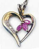 Sparkling Ruby Diamond Sterling Vintage Heart Pendant with Gold Overlay NIB New in Broken Box
