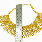 Intricate Cleopatra Style Gold Yellow Bead Fan Collar Necklace
