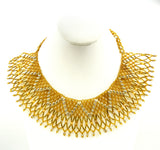Intricate Cleopatra Style Gold Yellow Bead Fan Collar Necklace
