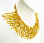 Intricate Cleopatra Style Gold Yellow Bead Fan Collar Necklace