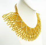 Intricate Cleopatra Style Gold Yellow Bead Fan Collar Necklace