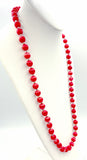 Cherry Red Silk Thread Bead and Silver Tone Bead Necklace