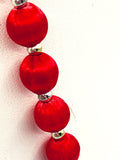 Cherry Red Silk Thread Bead and Silver Tone Bead Necklace