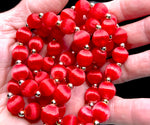 Cherry Red Silk Thread Bead and Silver Tone Bead Necklace