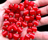 Cherry Red Silk Thread Bead and Silver Tone Bead Necklace