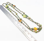 Intricate Super-Long Greeen and Orange Tribal Patterned Beaded Vintage Necklace