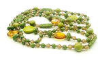 Intricate Super-Long Greeen and Orange Tribal Patterned Beaded Vintage Necklace