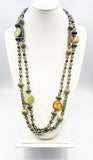 Intricate Super-Long Greeen and Orange Tribal Patterned Beaded Vintage Necklace