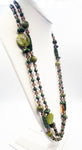 Intricate Super-Long Greeen and Orange Tribal Patterned Beaded Vintage Necklace