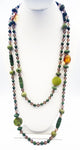 Intricate Super-Long Greeen and Orange Tribal Patterned Beaded Vintage Necklace