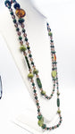 Intricate Super-Long Greeen and Orange Tribal Patterned Beaded Vintage Necklace