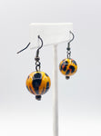 Bold Three-Strand Necklace and Earrings Set with Animal Print, Soft Gold Tone, Deep Brown and Tiny Copper tone Seed Beads
