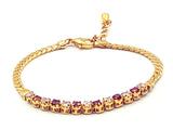 Sparkling Faux Ruby Crystal Stones in Sleek Gold-Tone Metal Cuban Link Travel Bracelet