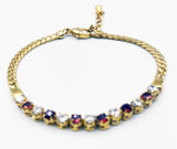Sparkling Faux Ruby Crystal Stones in Sleek Gold-Tone Metal Cuban Link Travel Bracelet