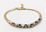 Sparkling Faux Ruby Crystal Stones in Sleek Gold-Tone Metal Cuban Link Travel Bracelet