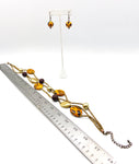 Bold Three-Strand Necklace and Earrings Set with Animal Print, Soft Gold Tone, Deep Brown and Tiny Copper tone Seed Beads