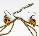 Bold Three-Strand Necklace and Earrings Set with Animal Print, Soft Gold Tone, Deep Brown and Tiny Copper tone Seed Beads