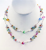 Delightful Sparkling Rainbow Faceted Beads Double Strand Necklace on Gold Thread