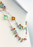 Delightful Sparkling Rainbow Faceted Beads Double Strand Necklace on Gold Thread