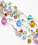 Delightful Sparkling Rainbow Faceted Beads Double Strand Necklace on Gold Thread