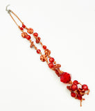 Flirty Summer Fun Cherry Red Large Bead Necklace with Fringe and Flower Beads
