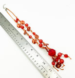 Flirty Summer Fun Cherry Red Large Bead Necklace with Fringe and Flower Beads