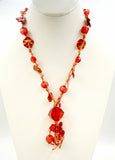Flirty Summer Fun Cherry Red Large Bead Necklace with Fringe and Flower Beads