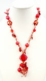 Flirty Summer Fun Cherry Red Large Bead Necklace with Fringe and Flower Beads