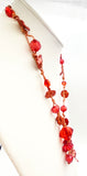 Flirty Summer Fun Cherry Red Large Bead Necklace with Fringe and Flower Beads