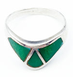 Sleek Green Enamel and Silver-Tone Metal Ring Size 7