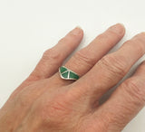 Sleek Green Enamel and Silver-Tone Metal Ring Size 7
