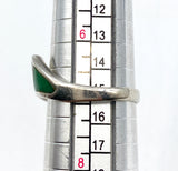 Sleek Green Enamel and Silver-Tone Metal Ring Size 7