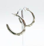 Sleek Semi-Circle Post Earrings of Silver-Tone Metal