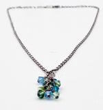 Delicate Forest Glass Bead Cascade on Sterling Silver Flattened Link Necklace