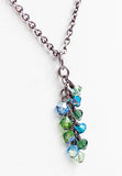 Delicate Forest Glass Bead Cascade on Sterling Silver Flattened Link Necklace