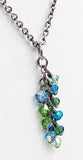 Delicate Forest Glass Bead Cascade on Sterling Silver Flattened Link Necklace