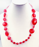 Cheerful Red Crackle Bead Necklace Earrings Set Fun!