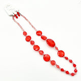 Cheerful Red Crackle Bead Necklace Earrings Set Fun!