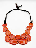 Bold Cheerful Orange Tagua Seed Necklace on Leather