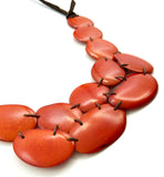 Bold Cheerful Orange Tagua Seed Necklace on Leather