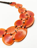 Bold Cheerful Orange Tagua Seed Necklace on Leather