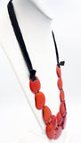 Bold Cheerful Orange Tagua Seed Necklace on Leather