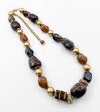 Earthy Tiger's Eye, Swirled Glass, Plastic and Golden Bead Necklace