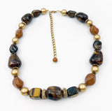 Earthy Tiger's Eye, Swirled Glass, Plastic and Golden Bead Necklace