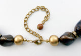 Earthy Tiger's Eye, Swirled Glass, Plastic and Golden Bead Necklace